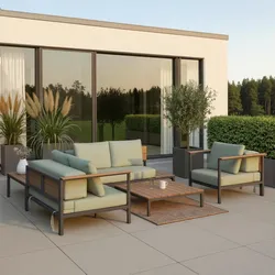Loungegarnitur Chiara Grün Outdoorstoff/Metall +Abdeckung