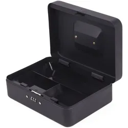 Geldkassette mit 3-stelligem Kombi-Zahlenschloss - Sichere Aufbewahrung Bargeld Dokumente Wertsachen - Herausnehmbares Fach - 25x18x9cm Schwarz