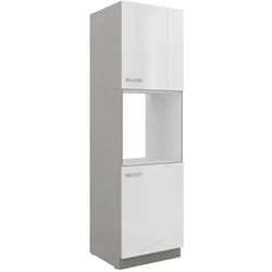 Küchen Hochschrank 60 Bianca Weiß Hochglanz + Grau Küchenzeile Küchenblock