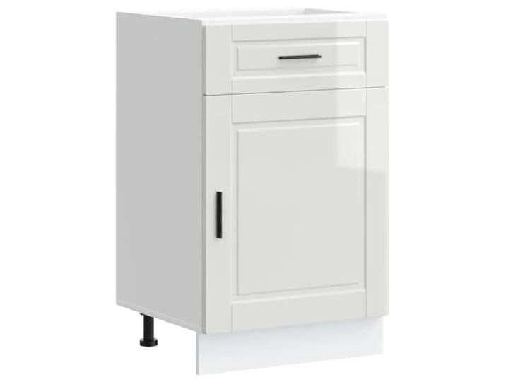 fsahslih Küchenunterschrank Porto 50 cm Hochglanz Weiß Holzwerkstoff Kompakter Anbauschrank für Küche und Speisekammer mit verstellbaren Füßen und Schublade.