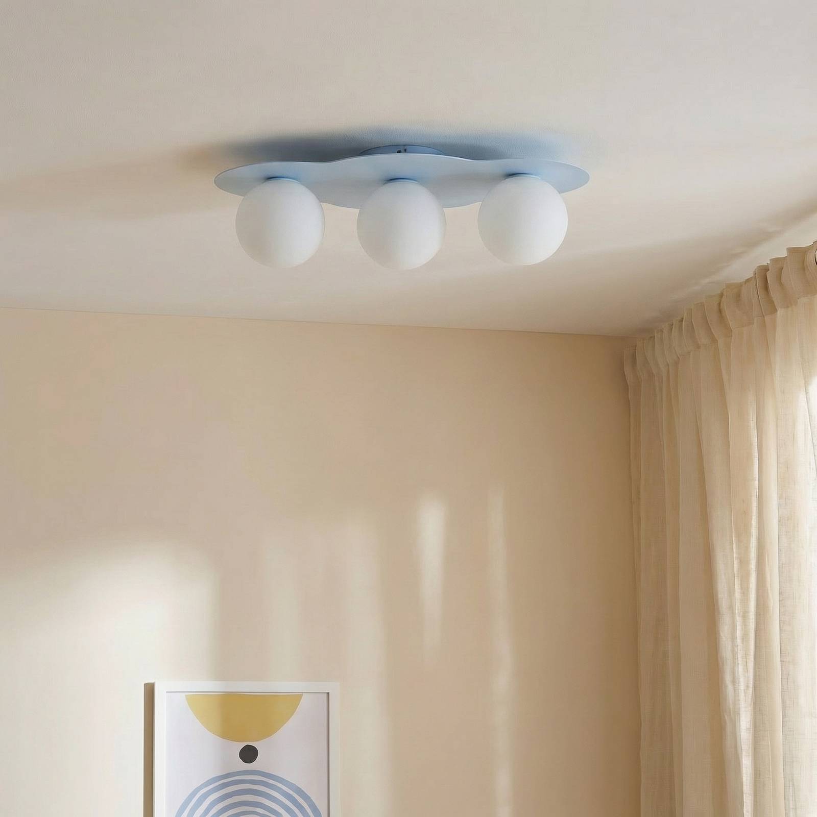Deckenlampe Cloud TK Lighting, dimmbar, blau, für Kinderzimmer, Glas, Junges Wohnen, Deckenlampe