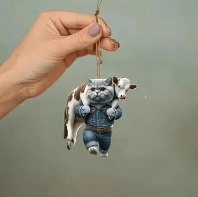 Inspire Picks Realistic Cat Car Hanging Ornament Rearview Mirror Pendant With Decorative Chain c