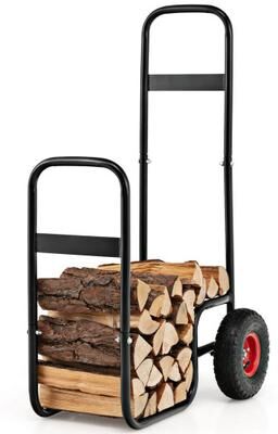 Costway Firewood Log Cart Carrier with Wear-Resistant and Shockproof Rubber Wheels