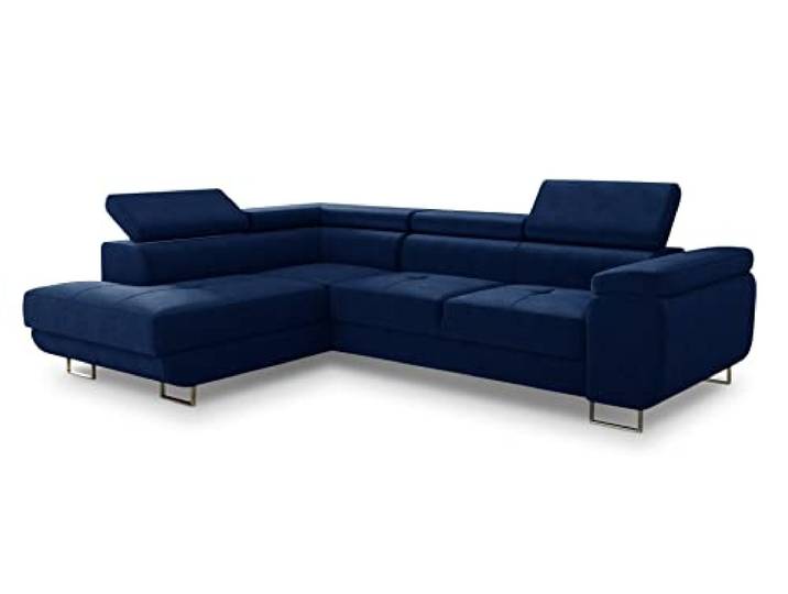 Sofnet Ecksofa Caris mit Schlaffunktion und einstellbare Kopfstützen, Wohnlandschaft mit Bettkasten, Couch, Sofa, Bettsofa (Dunkelblau (Kronos 09), Ecksofa Links)