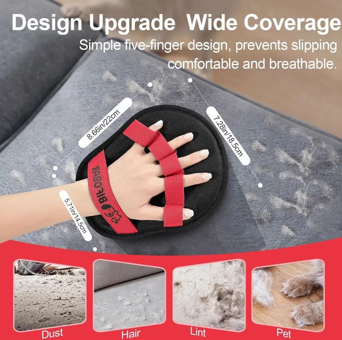 INF Gant de toilettage double face ovale rouge pour enlever les poils d'animaux - Compatible avec Huawei, Samsung, APPLE, Garmin