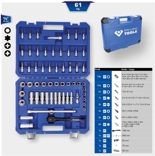 Brilliant Tools Jeu de clés à douille 3/8