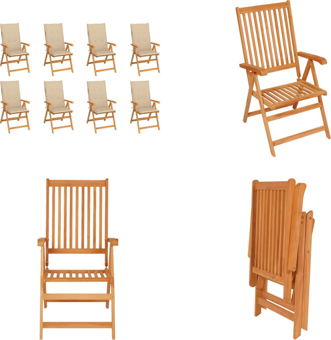 vidaXL Garten Liegestühle mit Kissen 8 Stk. Massivholz Teak - Gartenstuhl - Gartenstühle - Garten-Liegestuhl - Garten-Liegestühle