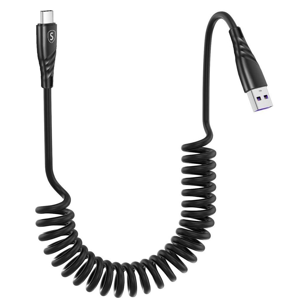 SIGN 15W Coiled USB-A to USB-C Fast Charging Cable for Car - Black (SNCAB-SPRING15W)
