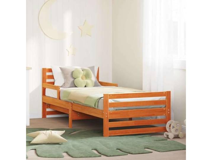 WDGJJFECNMUEHI Massives Kiefernholz Kinderschlafzimmer 80 x 200 cm Braun Bettrahmen mit Kopfteil Wachsbraun 80x200 cm Holzwerkstoff Massivholz Kiefer Kinderbett Jugendbett Gestell Stabil Modern