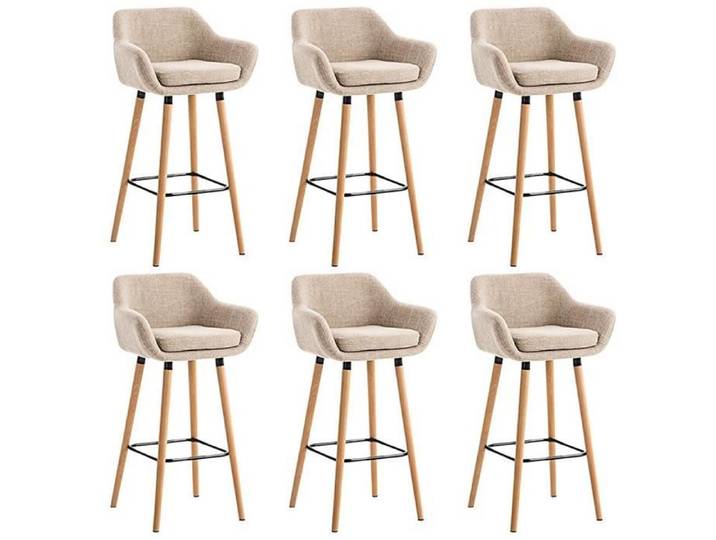 Lot de 6 Tabourets de Bar Keisha en lin avec pieds en bois massif - Beige