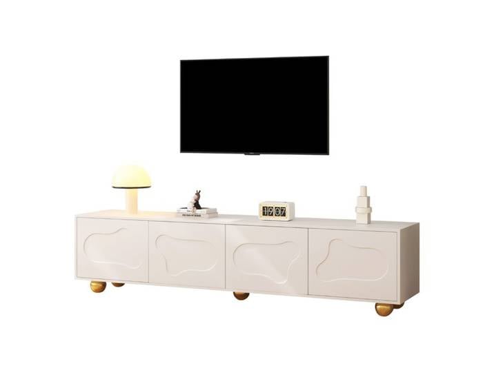 Meuble TV 180*40*45 cm meuble bas avec deux placards latéraux support à cinq pieds blanc