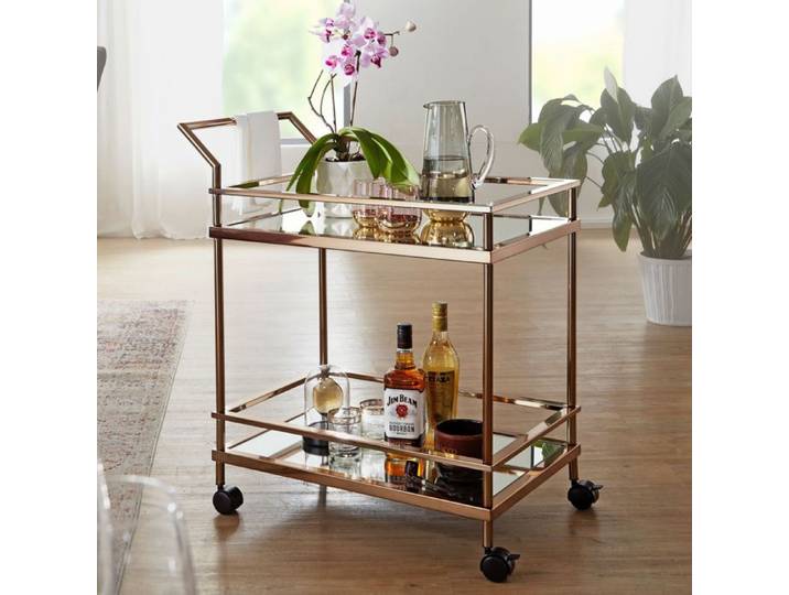 WOHNLING Desserte 65 5x45x84 cm Foncée Dorée 2 Niveaux Freins