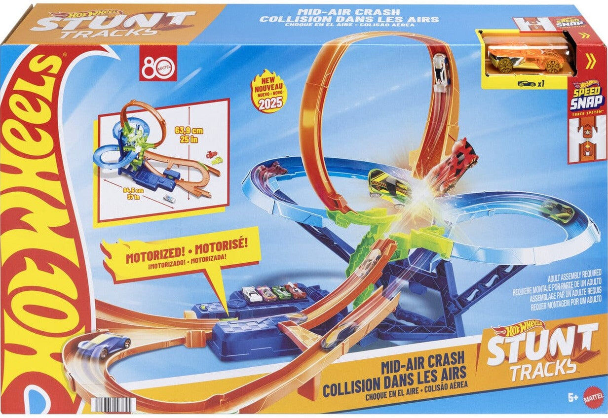 Lennies Toys Hot Wheels Stunt Tracks Motorized Big Air Crash Playset by Mattel for Kids