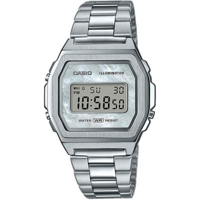 Chronograph CASIO VINTAGE, silber (perlmuttfarben, edelstahlfarben), Armbanduhren, Damen, edelstahlfarben, Chronograph, Quarzuhr, Armbanduhr, Damen, Herren, digital, retro, Stoppfunktion