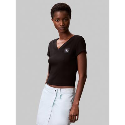 Calvin Klein Jeans "A- SS WOVEN LABEL RIB VNECK TEE" mit gewebtem Label