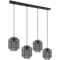 Esszimmertisch Lampe Hängelampe Wohnzimmer Industrial  Hängeleuchte schwarz Metall 4 flammig, Gitter Design, 4x E27, LxH 98x120 cm