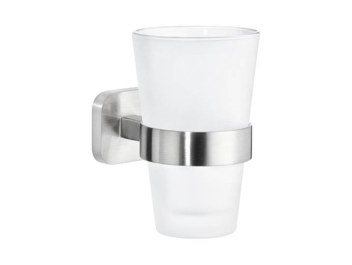 Zahnbürstenhalter TESA ohne Bohren , silber (silberfarben), B:8cm H:12cm, Glas, Metall, Zahnputzbecher, Zahnbürstenhalter