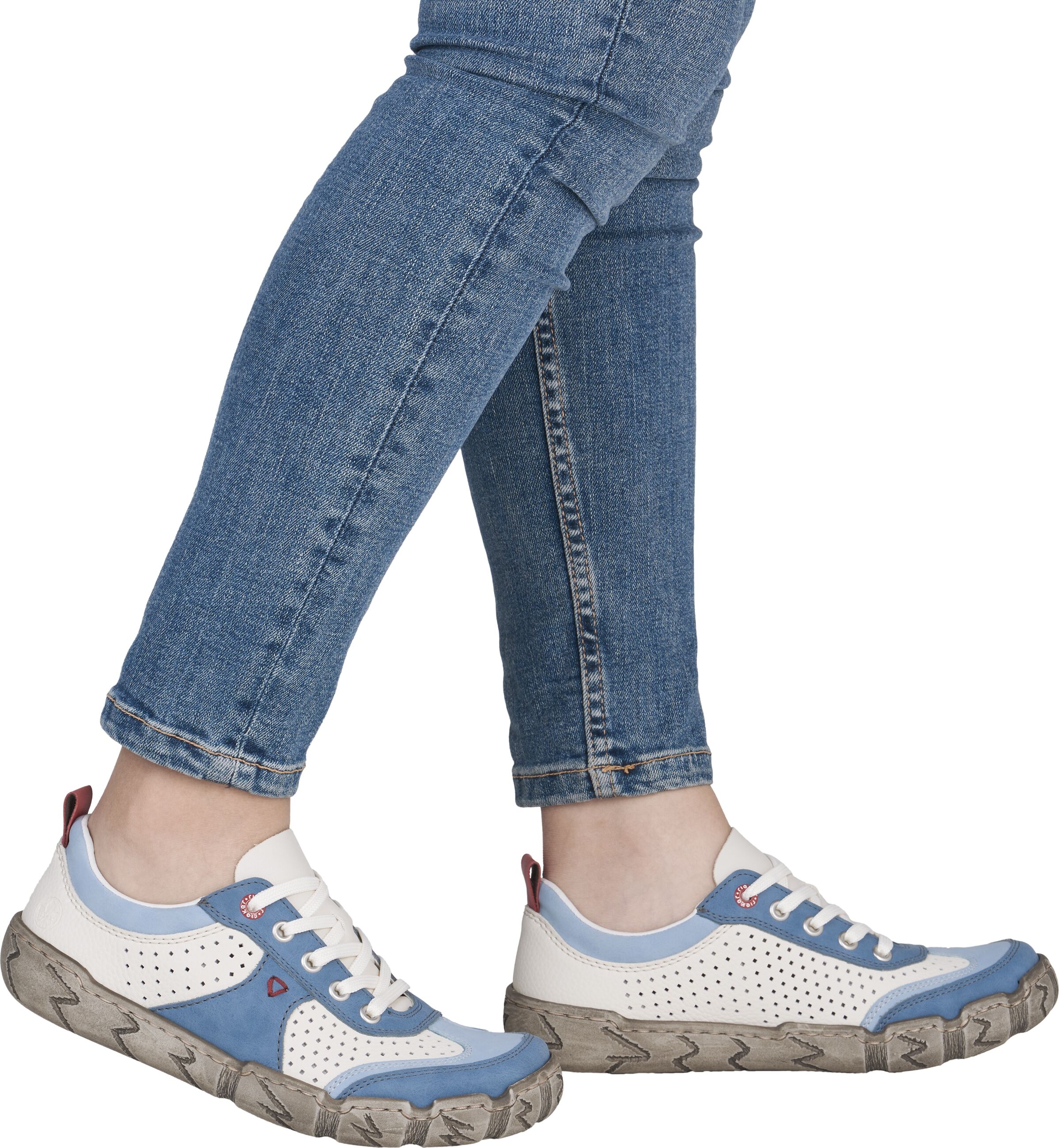 Sneaker RIEKER, Damen, Gr. 39, Synthetik, blau (blau, weiß), Lederimitat, Schuhe Sneaker, Schnürschuh, Halbschuh, Freizeitsneaker mit Perforation
