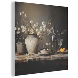 AKUSTIKBILD Stilleben - Blumen - Blumenstrauß - Vase - Wein Wandbilder 60x60 cm