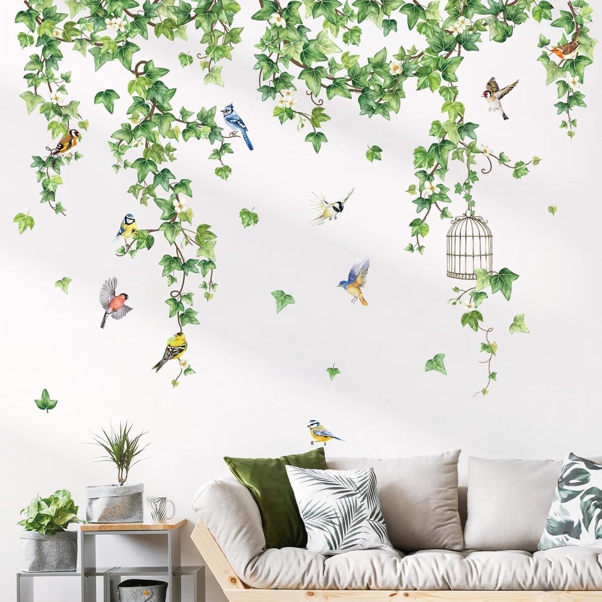 4 stuks Hangende Wijnstok Klimop Muurstickers - Groen - Botanische Decoratie