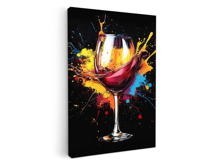 MuchoWow Leinwandbild - Wein - Glas - Graffiti - Getränk - Rot - Farbe - 80x120 - Wanddeko, Weinrot, Textil, Kiefer, Abstrakt, Rechteckig, 80x120 cm, gerahmt, Bilder & Rahmen, Bilder, Wandbilder