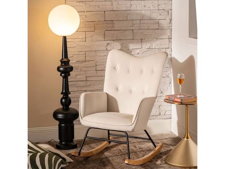 Fauteuil à bascule - URBAN MEUBLE - Vintage - Accoudoirs - Velours beige