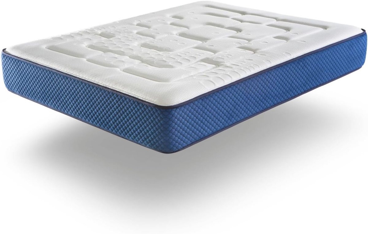 Merkloos Hybrid Schuimmatras met Latex Versteviging - 180 x 200 cm - Wit en Blauw