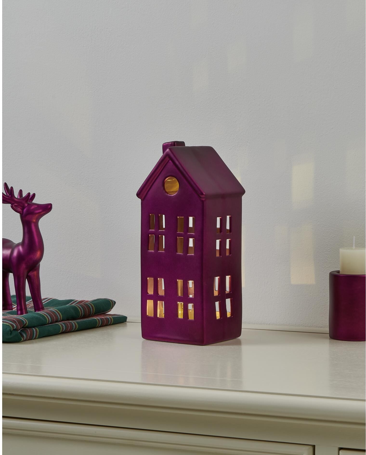 Dekofigur EGLO "Haus Catacol 25,6 cm Haus", lila, H:11cm, Dekofiguren, Dekofigur lila B/H/T: 11cm