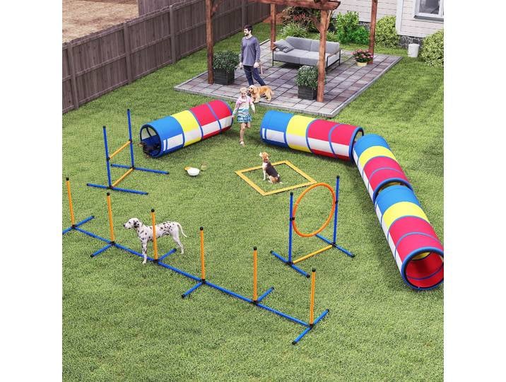 PawHut Agilité Chien 12 Pièces Tunnels Sauts Slaloms 357x65x68cm