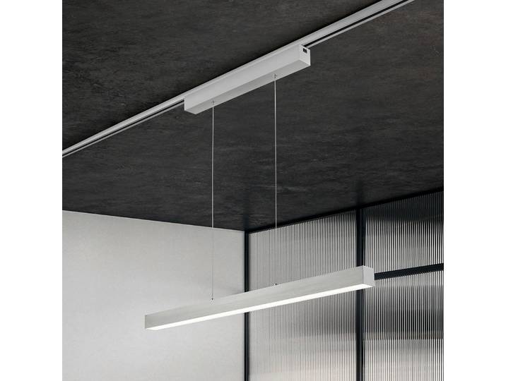 Trio Lighting LED-Pendelleuchte Paros DUOline, balken, nickel dimmbar, alu / grau / zink, für Wohn- / Esszimmer, Metall, Modern, Schienensysteme