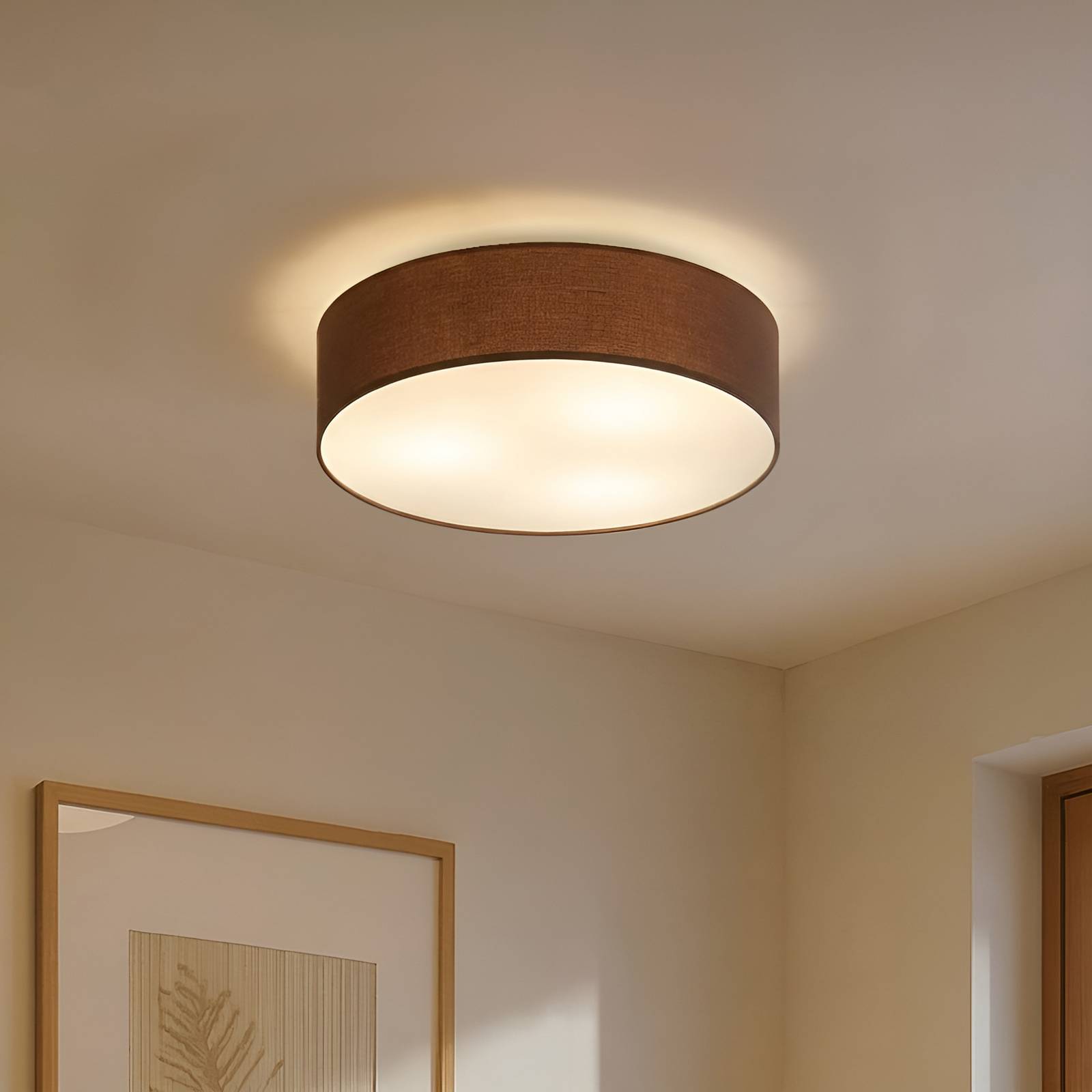 Ceiling Light Sebatin Lindby, dimmable, Brown / rust, Bedroom, Textile / fabric / silk, Modern, Ceiling Light