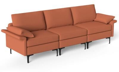 Costway Large 3-Seat Sofa Sectional with Metal Legs for 3-4 people-Rust Red
