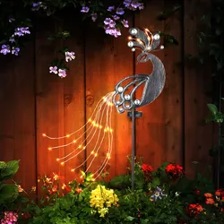 Solarstecker Garten Steckleuchte Solarlampe für Außen Gartendeko Pfau Design, Metall Kunststoff, LED 3000K, LxBxH 17,5x4,5x88 cm