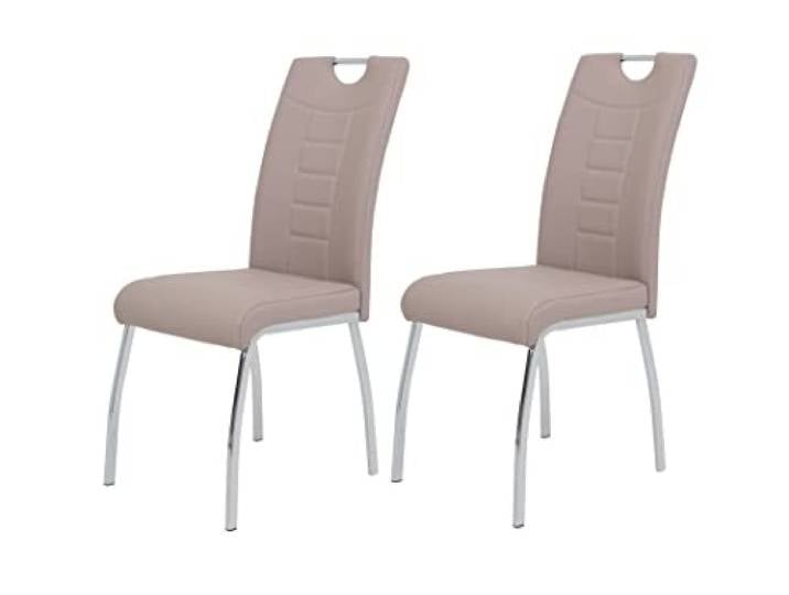 Hela Tische, 2er Set Esszimmerstuhl Andrea, Bezug Kunstleder Cappuccino, Rundrohgestell Chrom, 100x43x64 cm