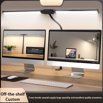 Evergreen Home Goods Dimmable Double Head LED Desk Lamp, USB Powered PC Monitor Light With Clamp, Eye Protection Reading Light black 1 Head