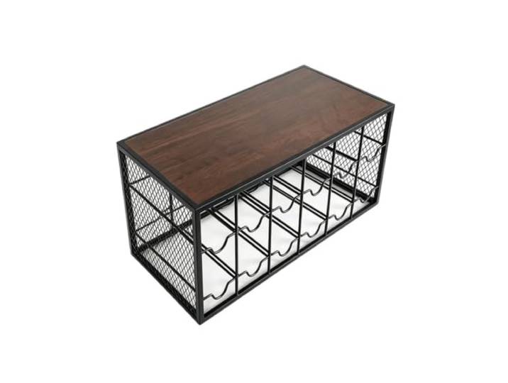 Tisch-Weinregal aus Metall und Holz，12 Flaschen mit großem Fassungsvermögen Doppelschichtiger freistehender Weinflaschen-Ausstellungsständer, industrielles Bauernhaus-Tischdekor-Ornament