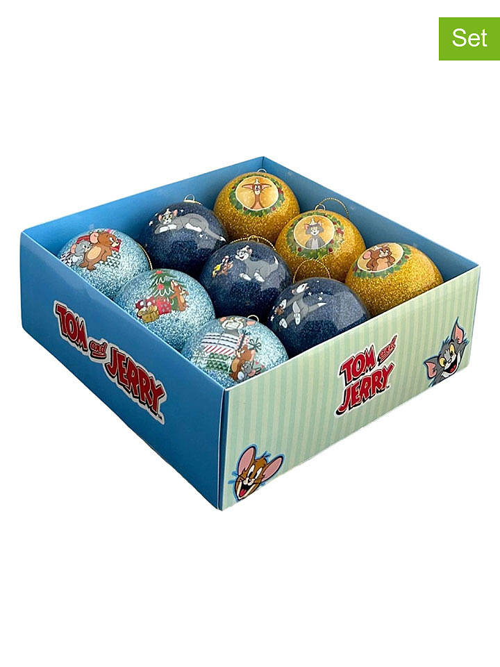 Christmas Inspirations 9er-Set: Christbaumkugeln "Tom & Jerry" in Blau/ Hellblau/ Gold - Ø 7,5 cm - onesize