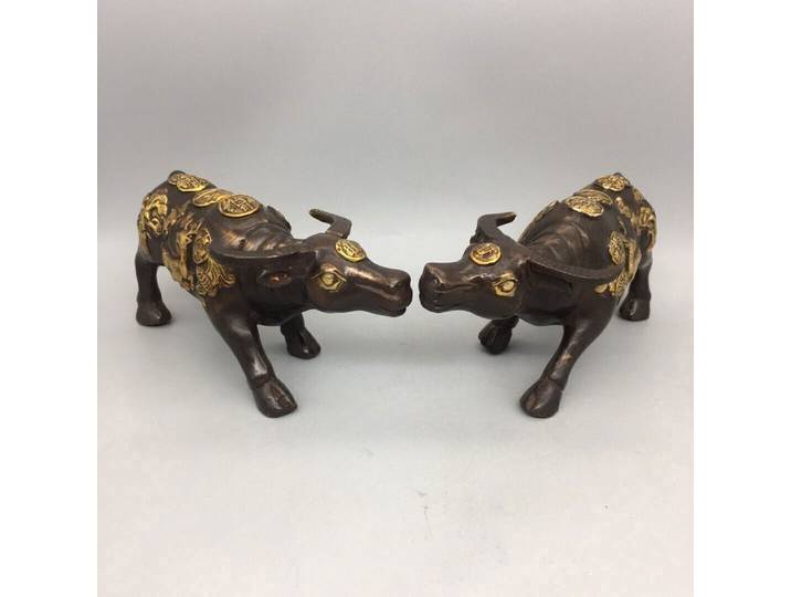 Collection d'articles en Bronze Antique, ornement de taureau de richesse en cuivre