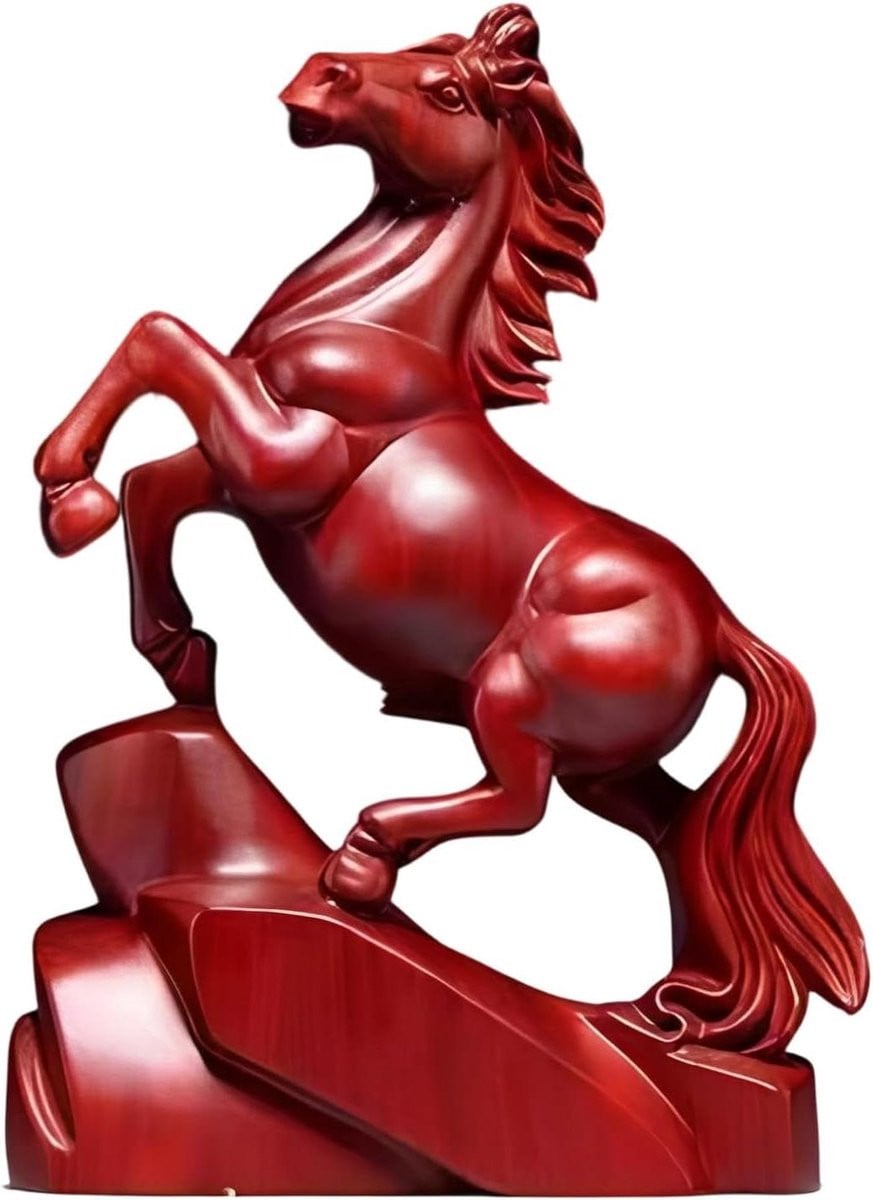 Handgesneden houten paardenbeeld decoratie - Roodbruin - Hoogte: 15 cm