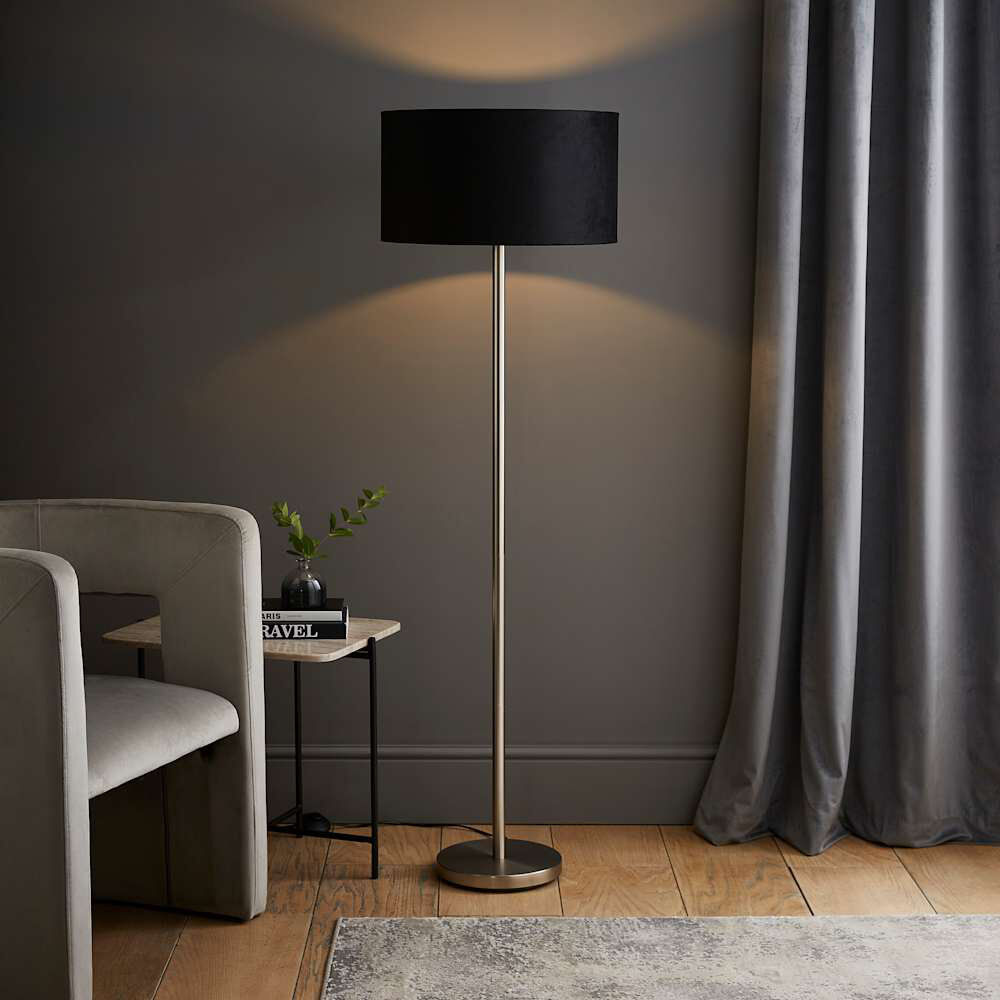 17 Stories Pearletta Traditional Floor Lamp Chrome/Black 130cm H X 45cm D
