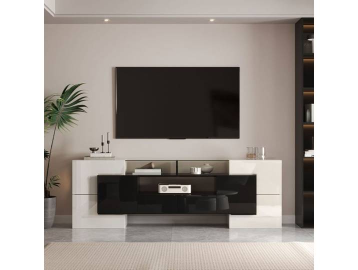 Meuble TV 200 cm blanc noir LED