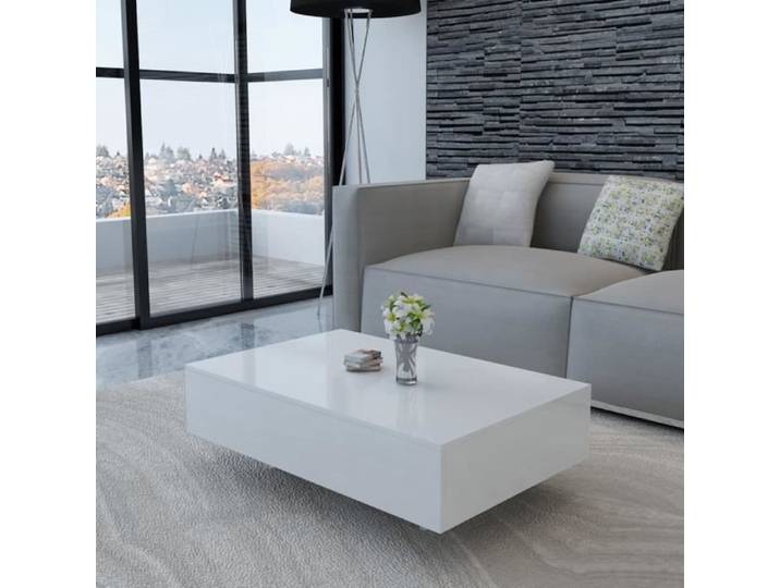 Table basse rectangulaire haute brillance blanche - Jill's - Design contemporain - Bois - 55x31 cm