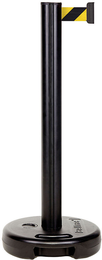 kaiserkraft Gurtpfosten aus Kunststoff, max. Bandauszug 3700 mm, Pfosten schwarz, Gurt gelb / schwarz