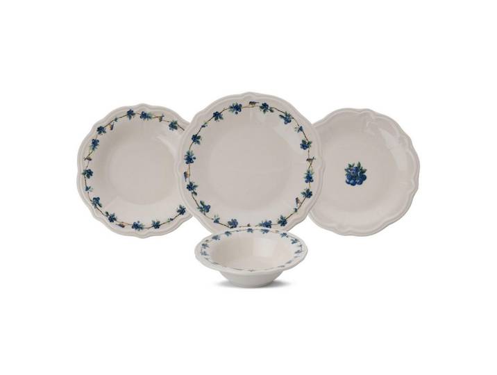 P & B Kombiservice, Blau, Weiß, Dunkelgrün, Keramik, 24-teilig, 300 ml, robust, Essen & Trinken, Geschirr, Geschirr-Sets, Kombiservice