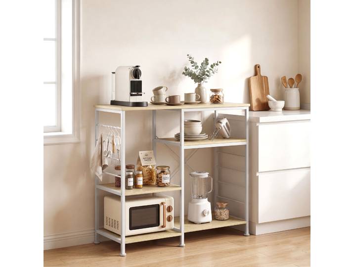 HOMCOM Étagère Cuisine Bois Métal 5 Crochets 90x39x83,5cm Chêne