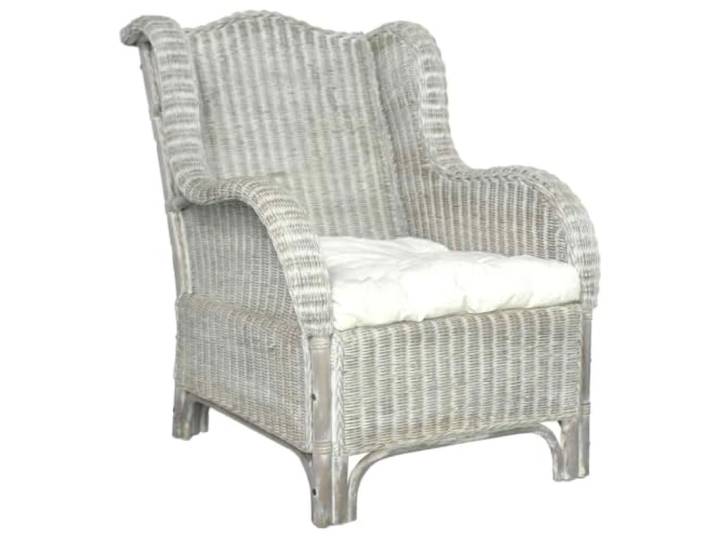 HEFZGDB Grauer Sessel mit Kissen aus natürlichem Rattan und Leinenstoff – Elegantes Wohnzimmer Möbelstück für Entspannung und Geselligkeit, strapazierfähiges Design mit hoher