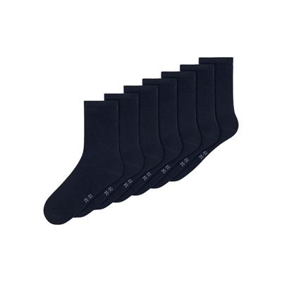 Socken NAME IT "NKNSOCK 7P SOLID NOOS", Kinder, Gr. 34/36, blau (schwarz sapphire), Baumwollmischung, uni, Socken Socken