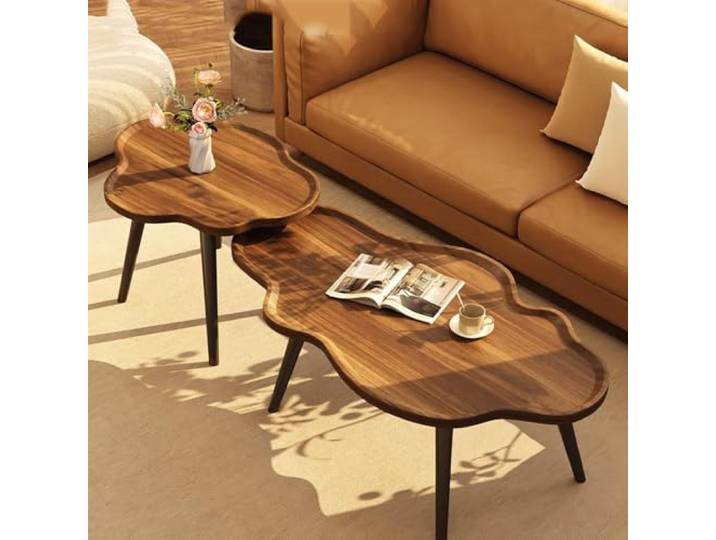 CUXAHO Couchtisch Satztisch 2er Set, Wohnzimmertisch Modern, Beistelltisch Set Rund für Wohnzimmer,Home Office(Brown)