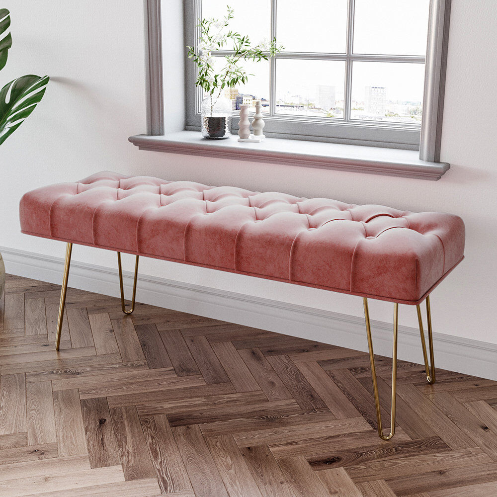 Etta Avenue Perseus Upholstered Bench Pink 47cm H X 116cm W X 40cm D