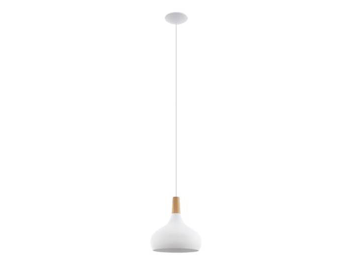 Eglo Lustre SABINAR\, suspension à flamme\, lampe suspendue en acier et en bois\, couleur blanc\, marron\, douille E27\, Ø 28 cm\, certifié FSC